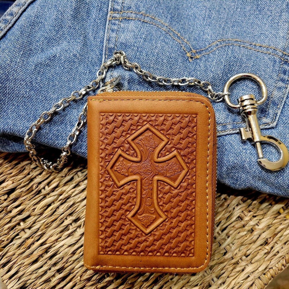 Brown Leather Wallet with Chain